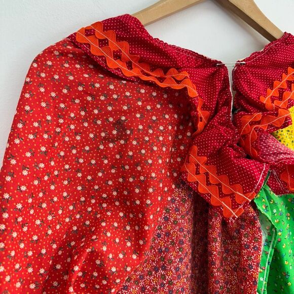 Handmade Unisex OS Color Block 70s Multi Mixed Dainty Floral 2 Pompom Clown Cost - Picture 8 of 11